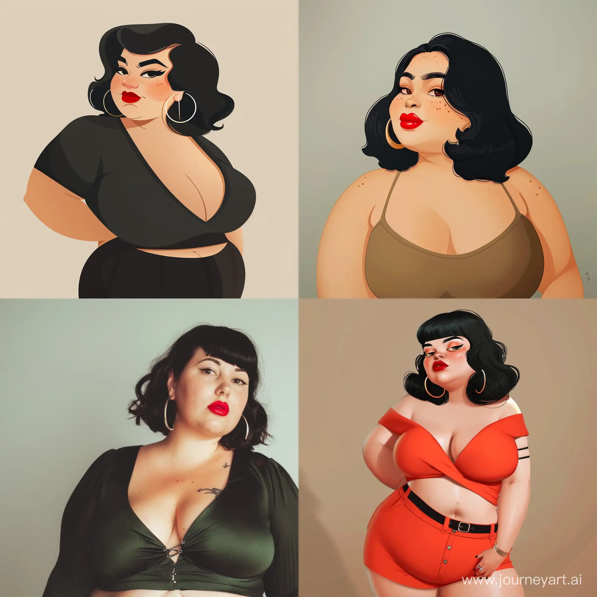 Stylish-Bobcut-Diva-with-Hoop-Earrings-in-Red-Lips-and-Big-Hips