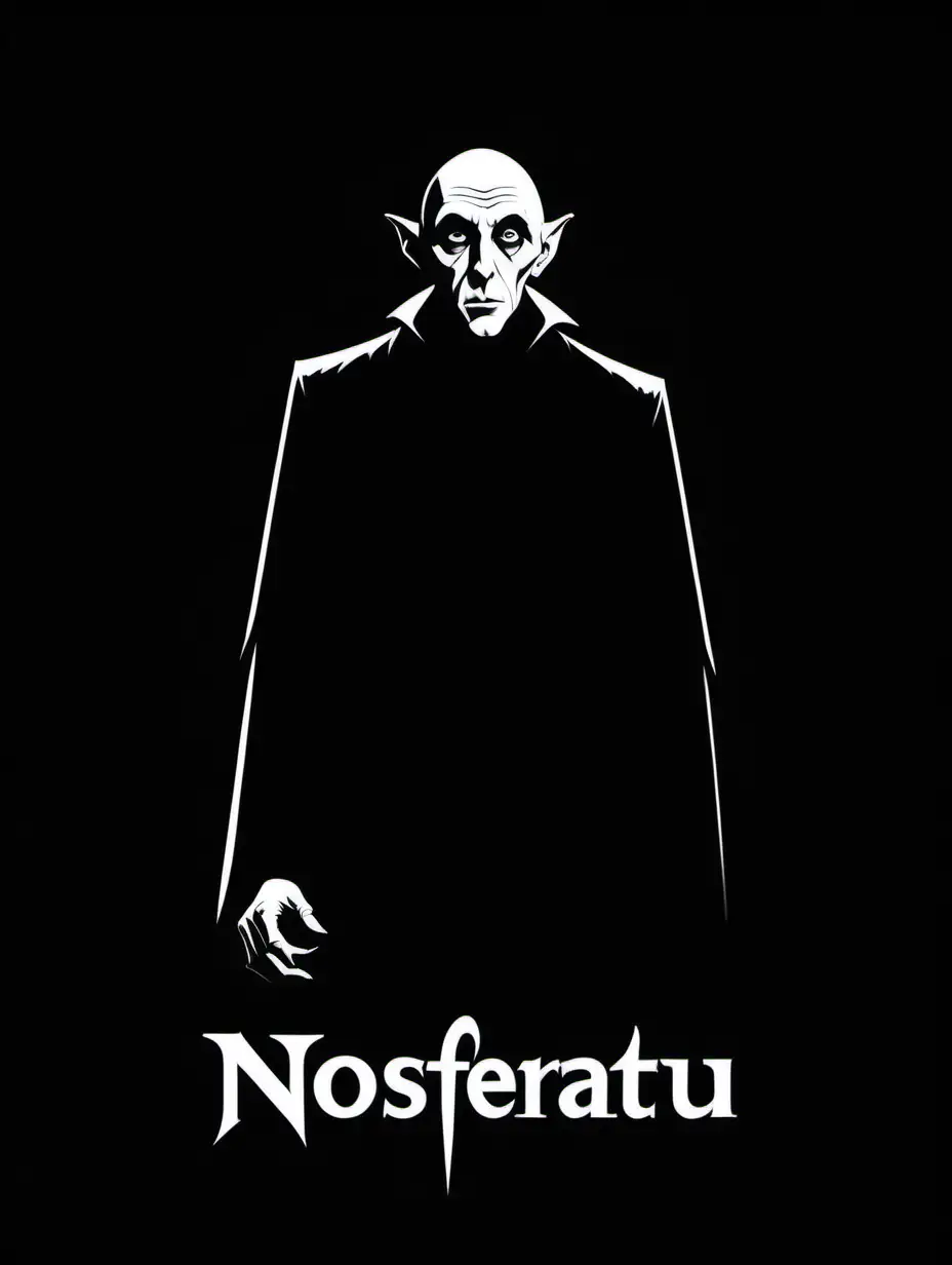 1970s Nosferatu movie poster, black and white, stencil, minimalist, simplicity, vector art, negative space, isolated on black background
