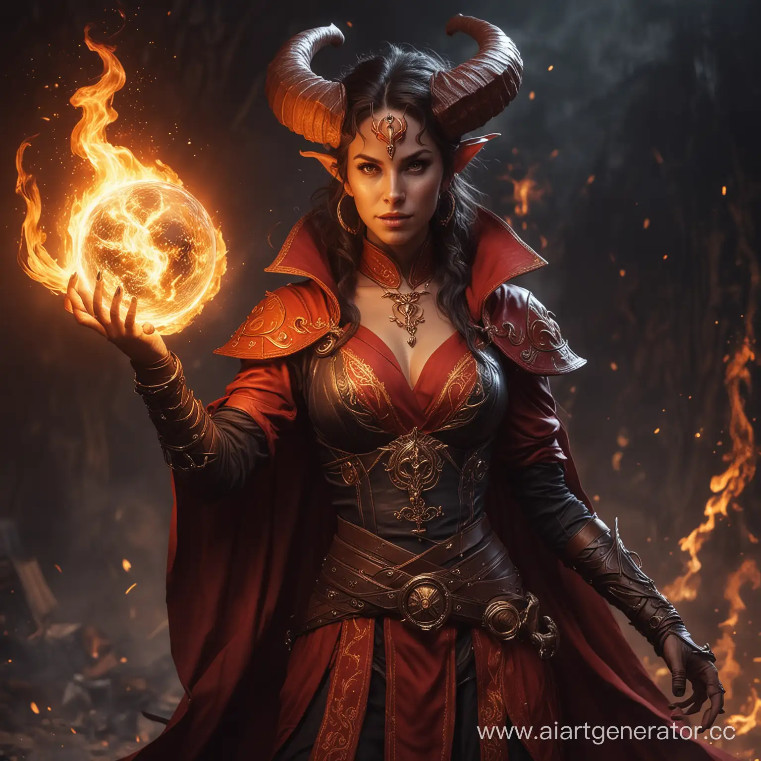 Tiefling-Sorceress-Conjuring-Flames-with-Magical-Sphere