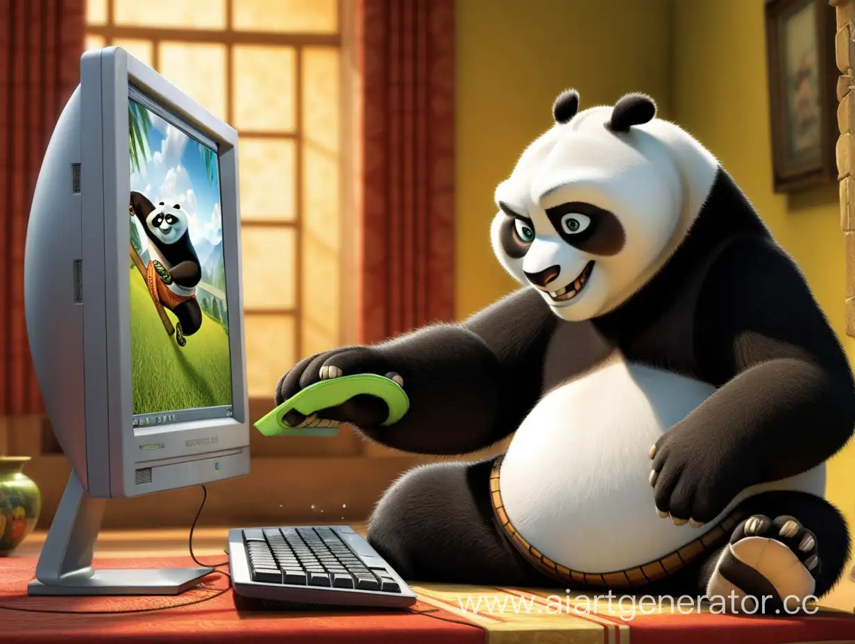 кунг-фу панда играет в компьютер
