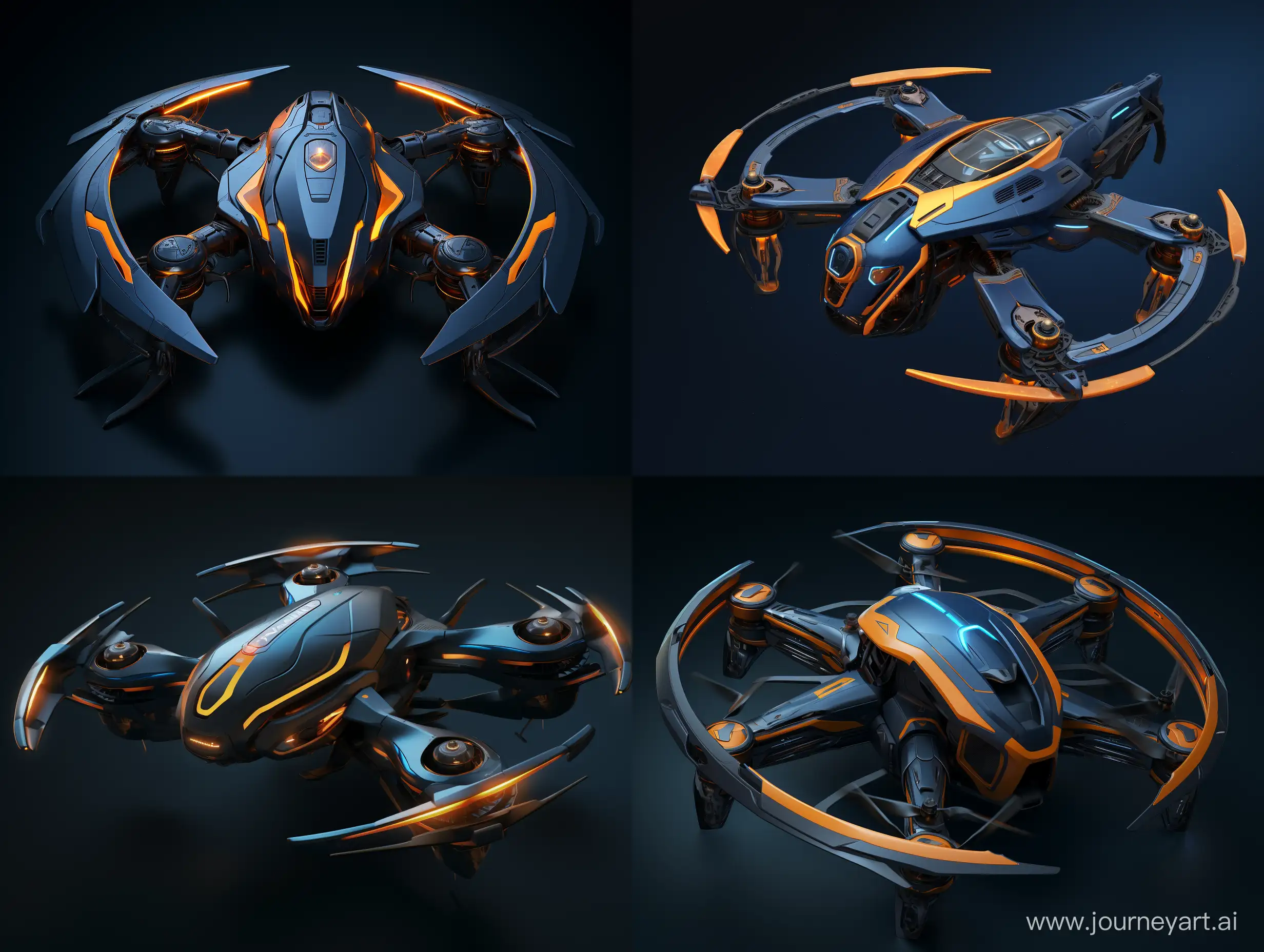 Sleek-Dark-Blue-Unmanned-Aerial-Vehicle-with-Vibrant-Orange-Accents