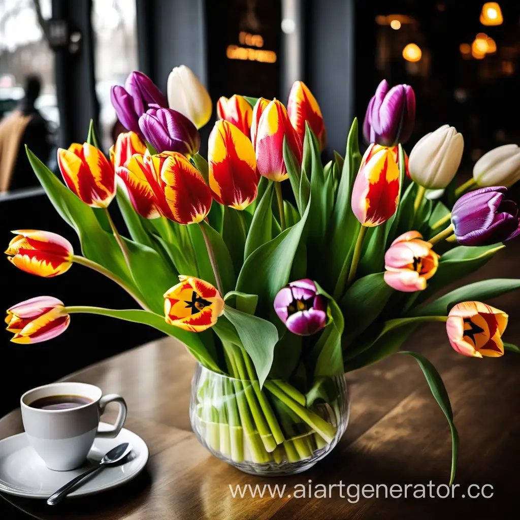 шикарный букет тюльпанов в кофейне на 8 марта