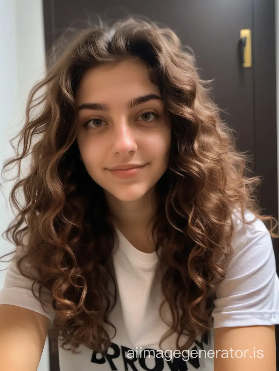 a photo of Michela, a 22-year-old Italian prosperous girl, just came back home from college with brown wavy hair going to the gym