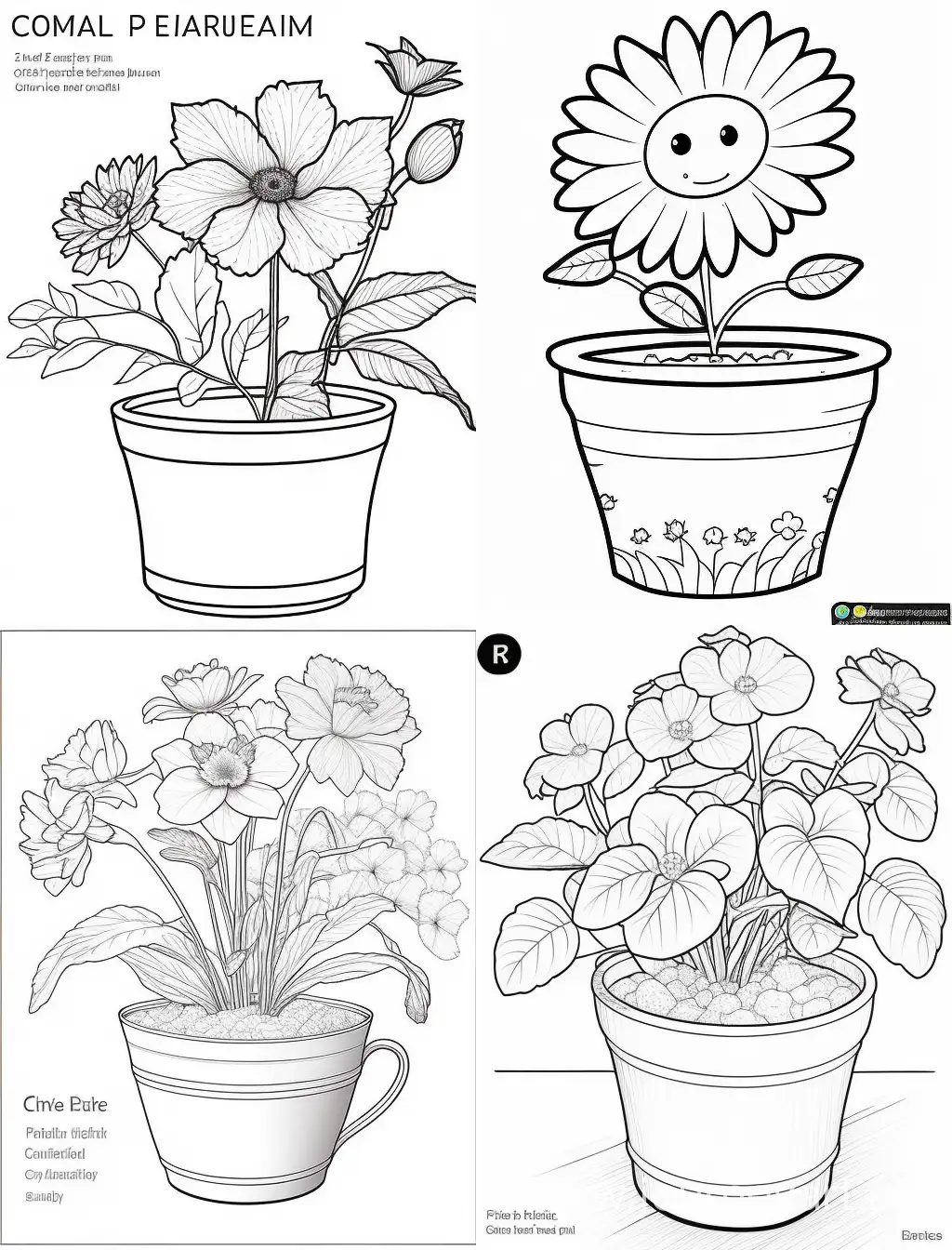 Flower in a pot outline for childrens coloring book