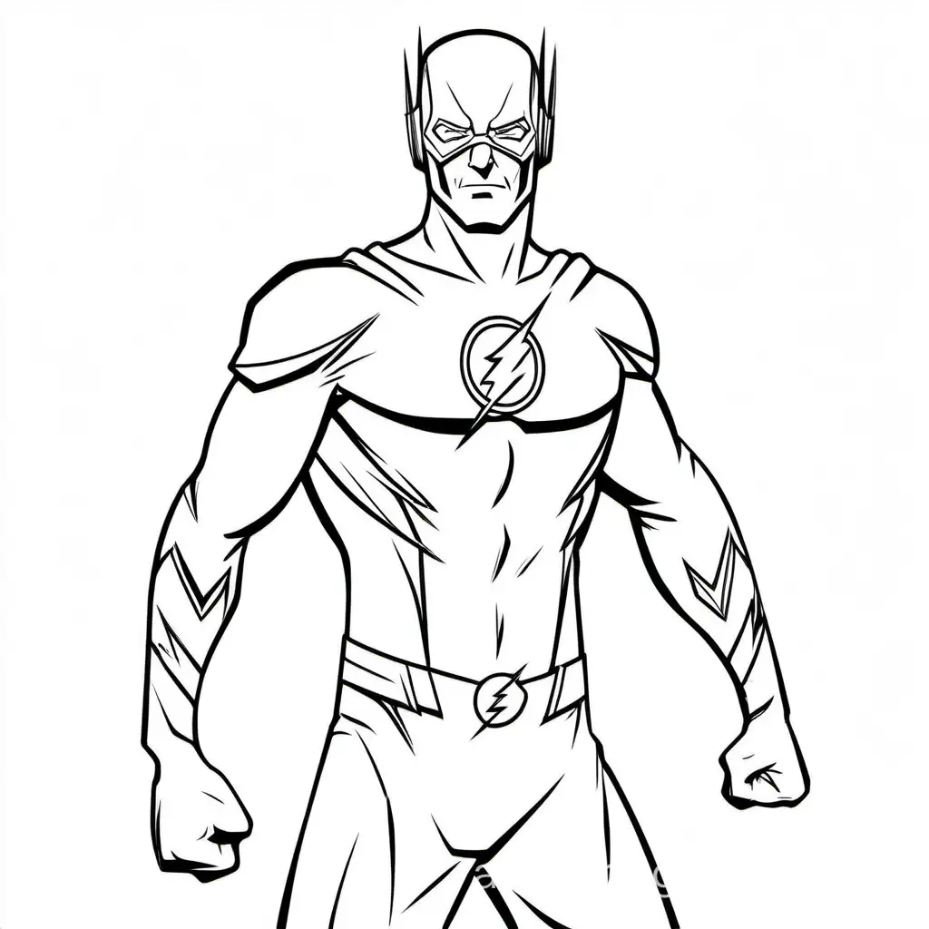 flash superhero
, Coloring Page, black and white, line art, white background, Simplicity, Ample White Space. The background of the coloring page is plain white to make it easy for young children to color within the lines. The outlines of all the subjects are easy to distinguish, making it simple for kids to color without too much difficulty