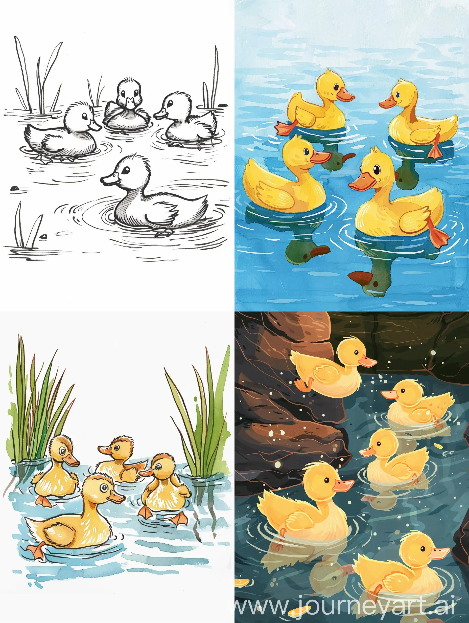 Playful-Five-Little-Duckies-Swimming-in-a-Tranquil-Pond