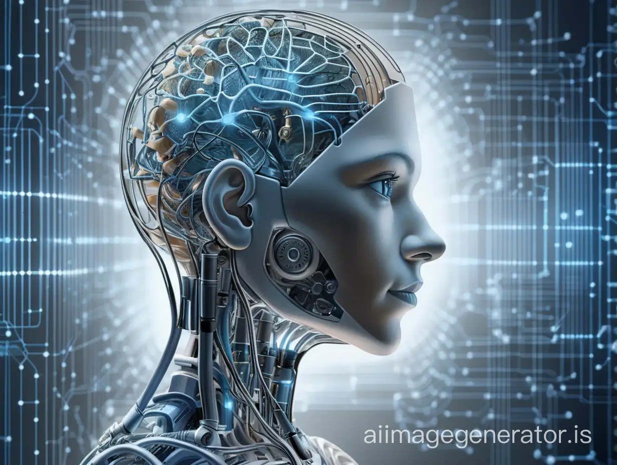 Illustrate a scene where the human mind seamlessly merges with artificial intelligence. Use symbolic elements such as interconnected neural networks, blending organic and mechanical features to convey a harmonious integration of human intellect and AI capabilities.
