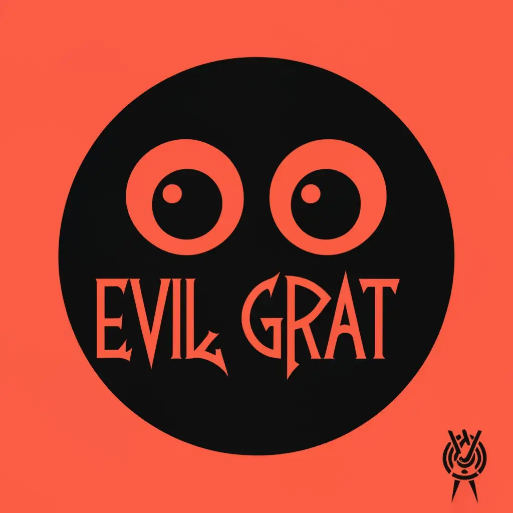 a logo design,with the text "Evil Grat", main symbol:black circle with eyes,Moderate,clear background