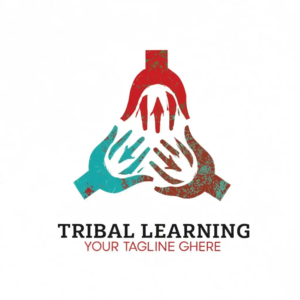 a logo design,with the text "Red Turquoise tribal learning circle with hands", main symbol:circular hands,Minimalistic,be used in Education industry,clear background