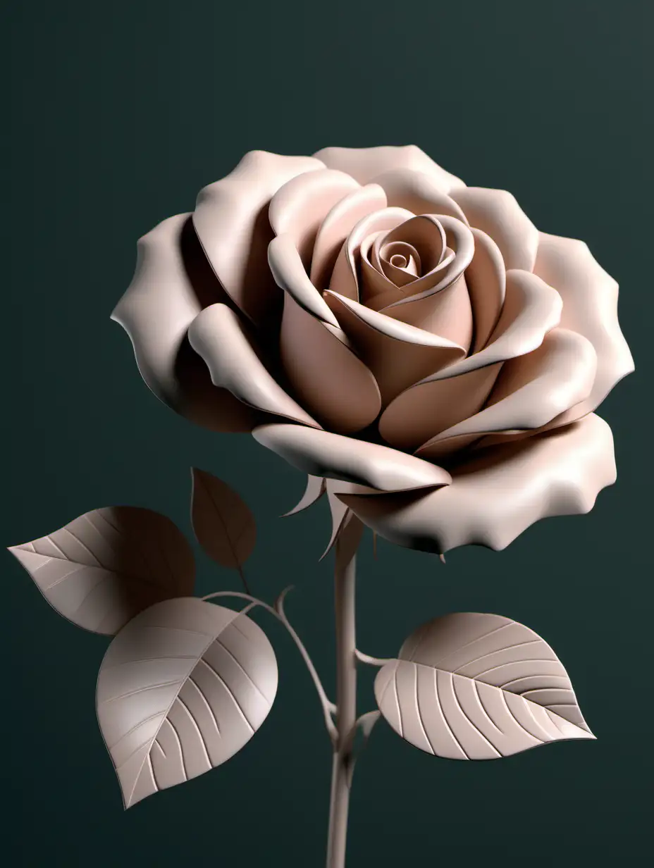 Exquisite 3D Model Romantic Rose with Detailed Petals and Curved Stem