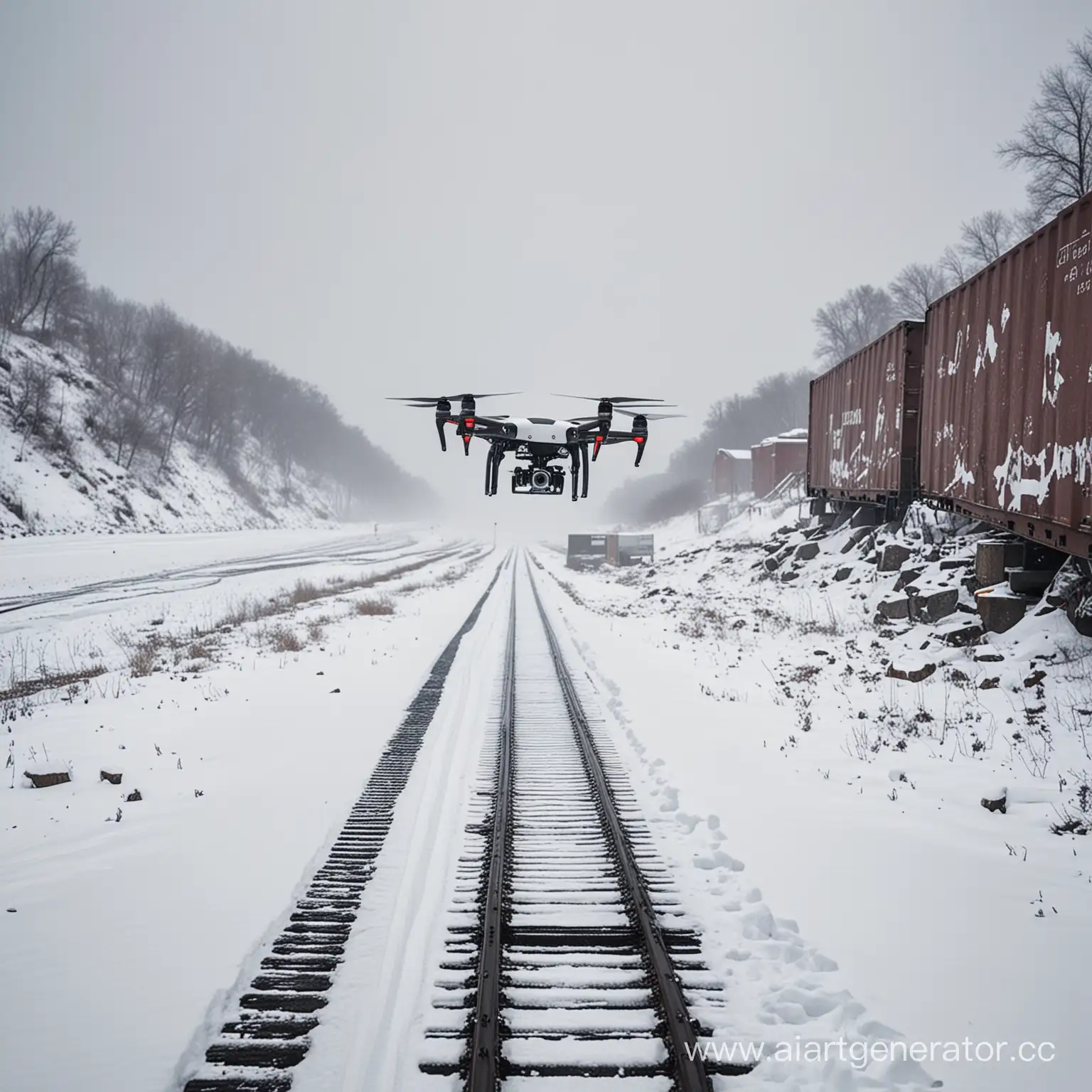 Drone-Delivery-Over-Snowy-Railroad-with-Laboratory-Test-Tubes