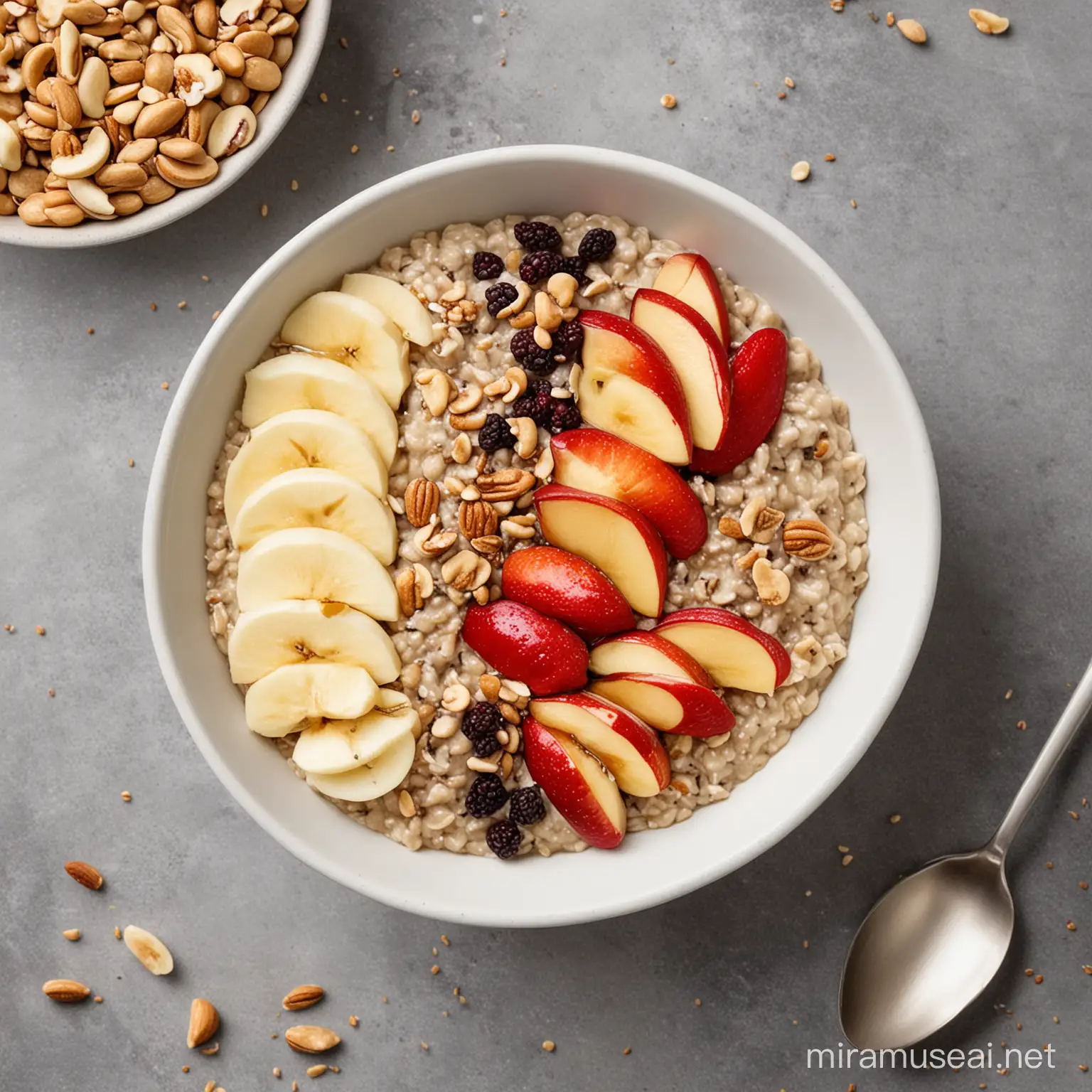 Healthy Oatmeal Breakfast with Fruits and Nuts