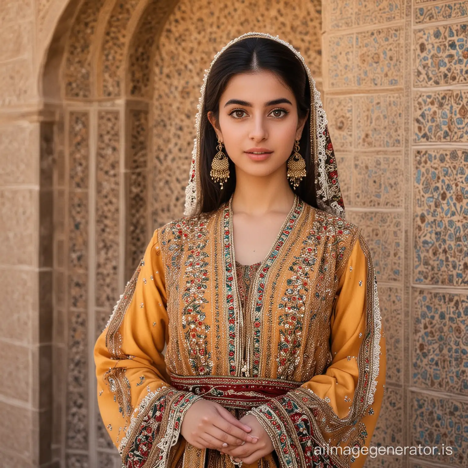Persian girl wear traditional costume from Yazd city of Iran