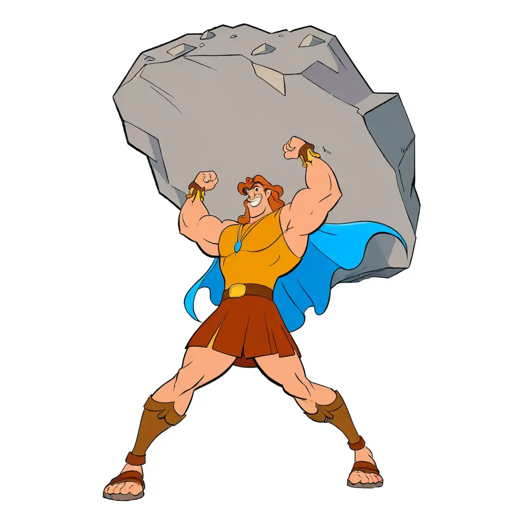 Disneys Hercules lifting a massive rock in heroic feat
