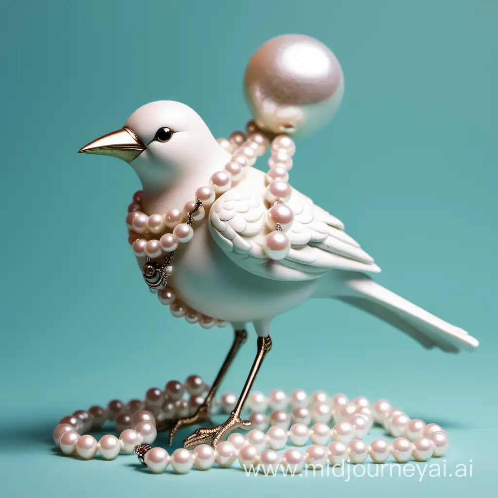 Elegant Bird Adorned with Pearls Exquisite Avian Beauty