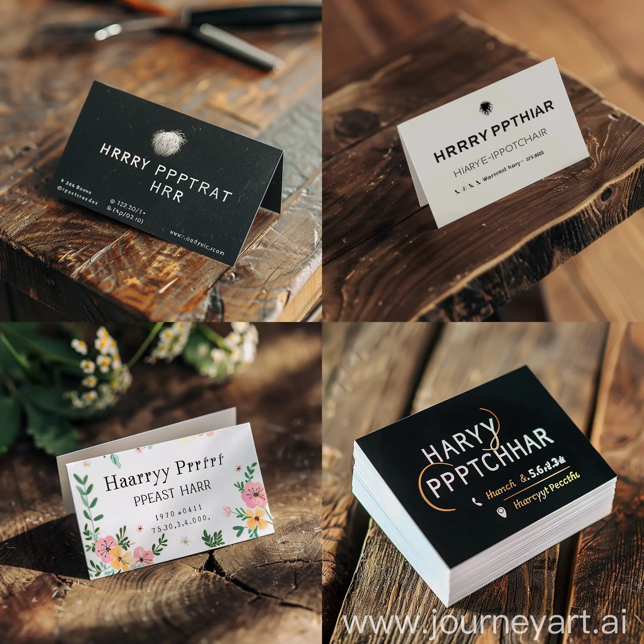 business card for haircut salon with name "Harry Perfect Hair"