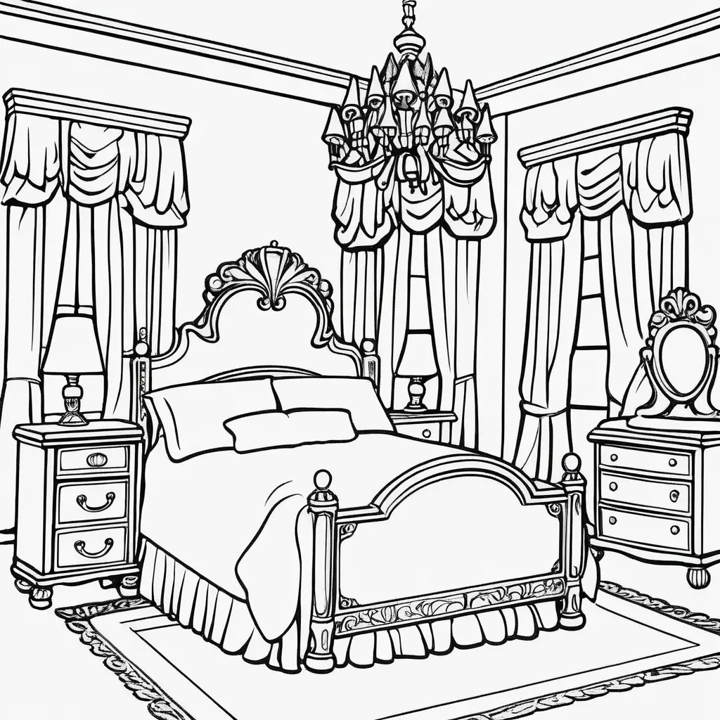 coloring page princess room simple

