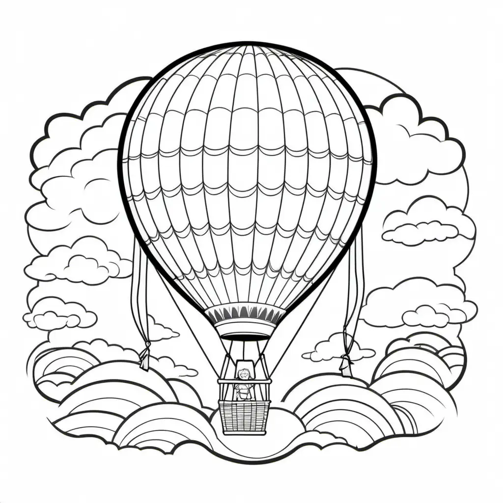 coloring book for kids, hot air balloon, white background, clean lines