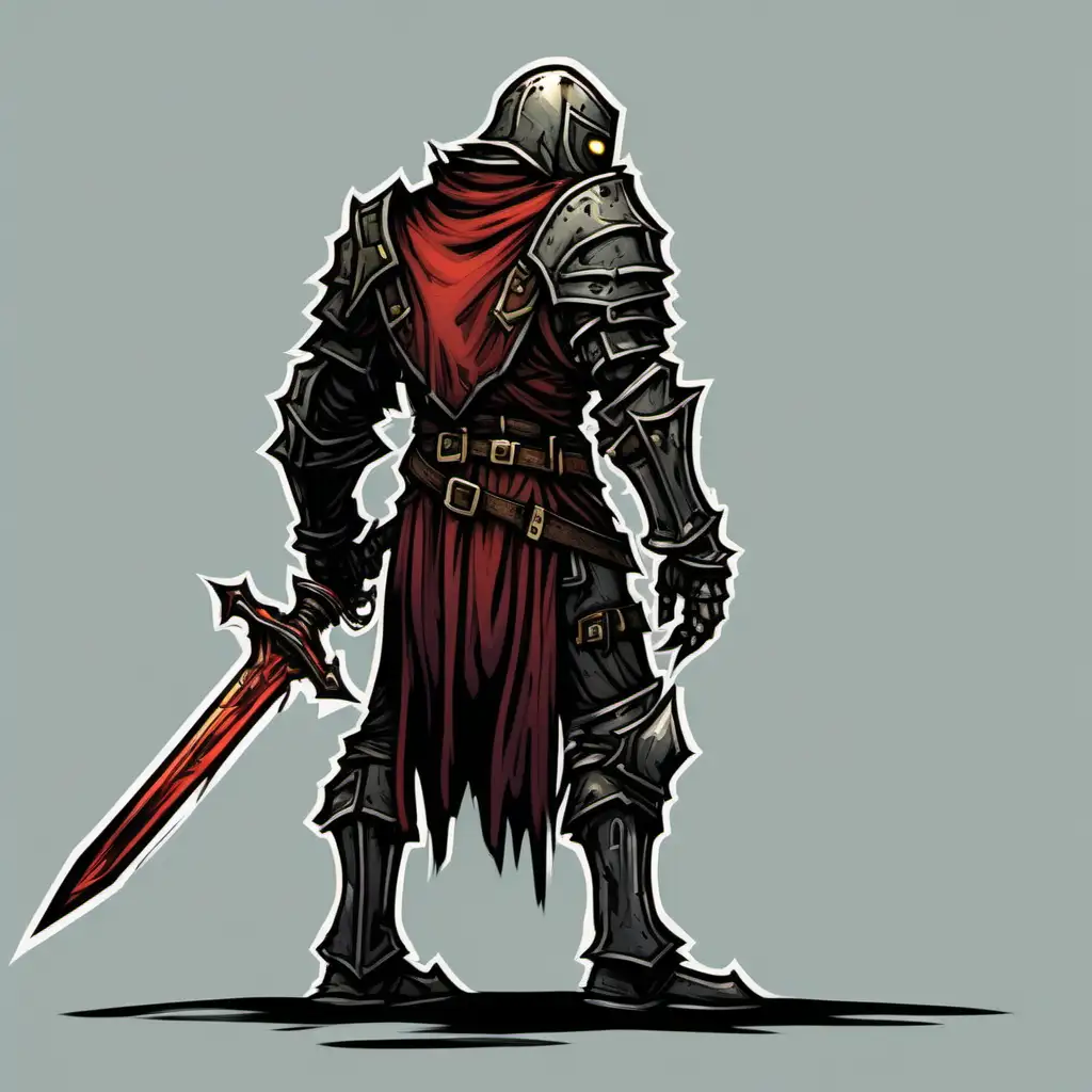 100 meter gigantic Undead Knight walking away turned away showing his back ; freestanding; colorfull 2d darkest dungeon style;  transparent background, --no background; --no text;  --no shadow;  shield without a sword