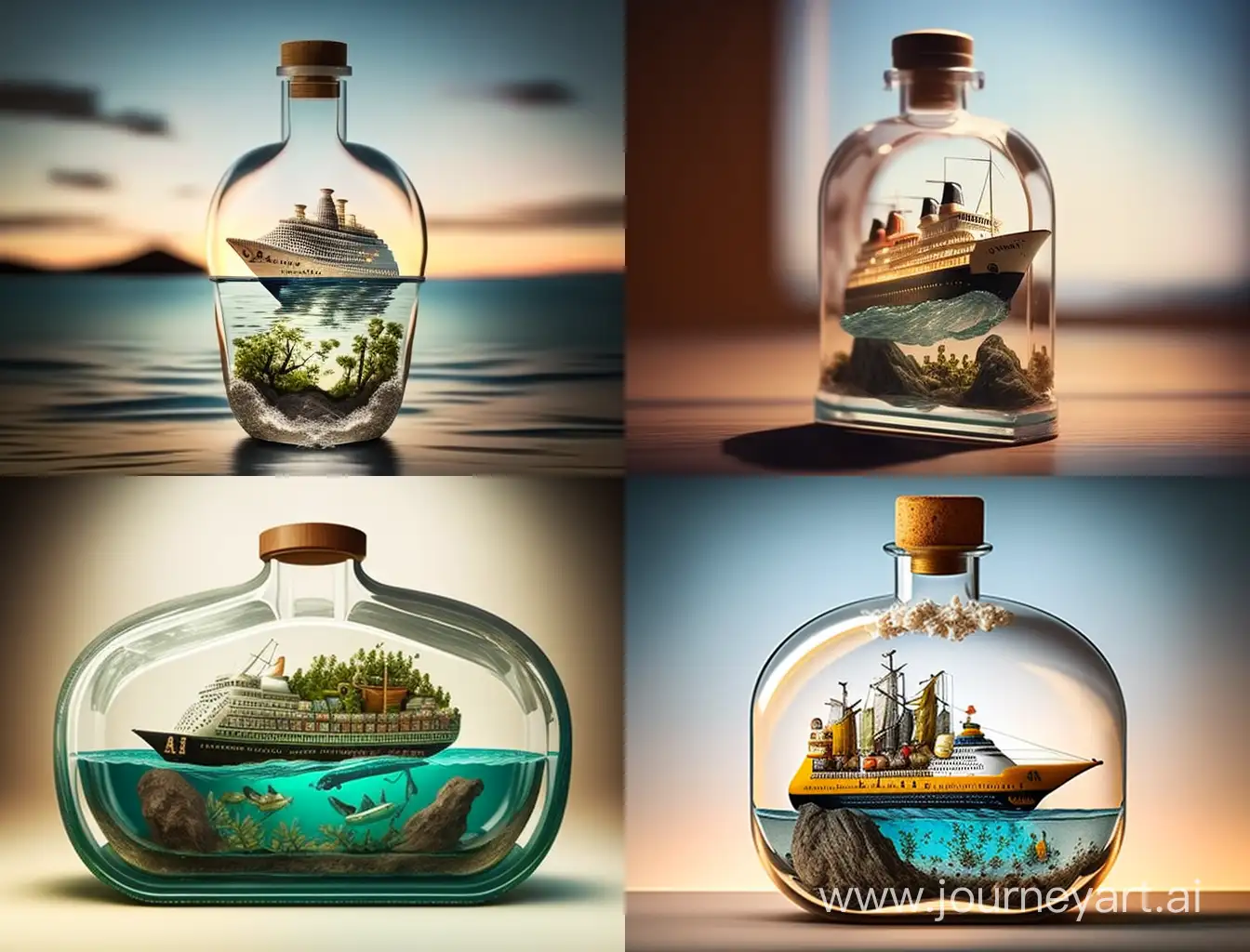 Contemporary-Cruise-Ship-Encased-in-Glass-Bottle