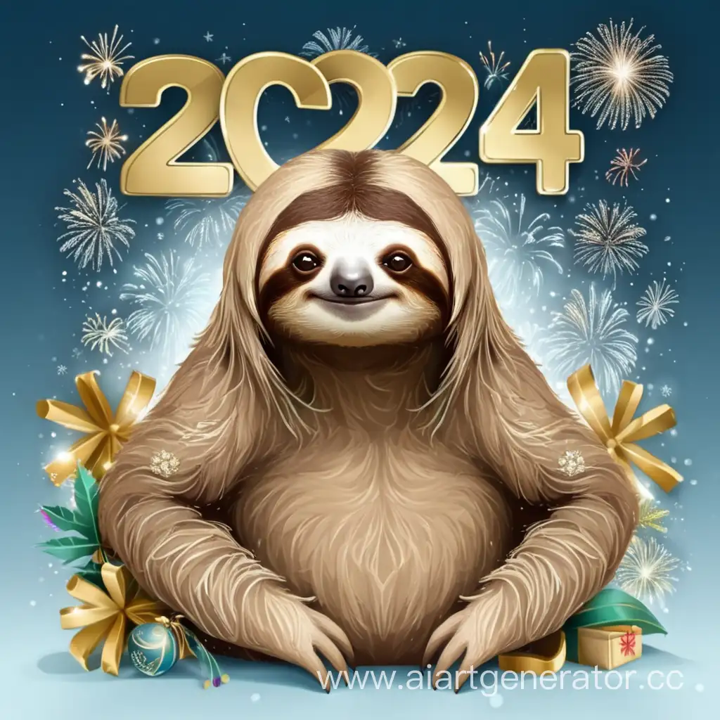 Adorable-Sloths-Celebrating-New-Year-2024-with-Festive-Cheer