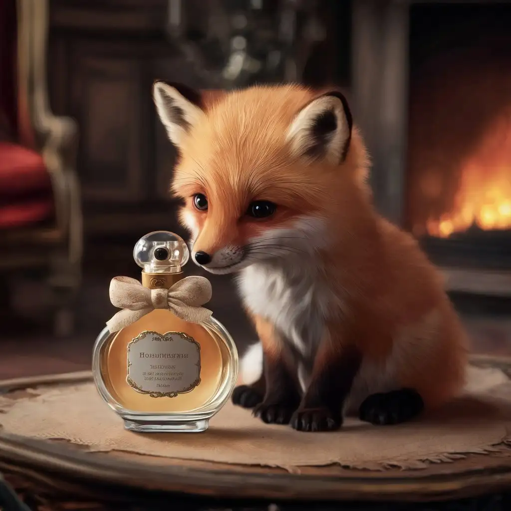 The fox cub smells perfume
