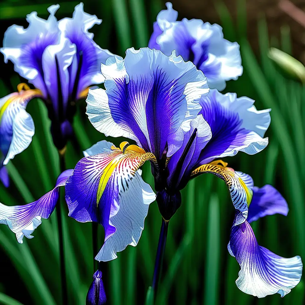 Vibrant Japanese Iris Flowers Blooming in Serene Garden