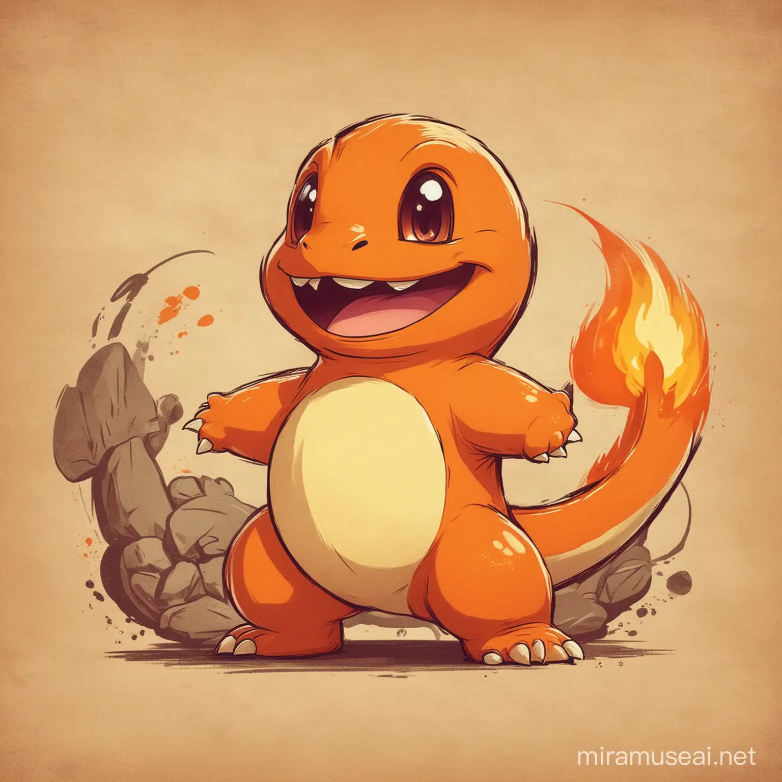 Charmander Vintage Cartoon Style Art