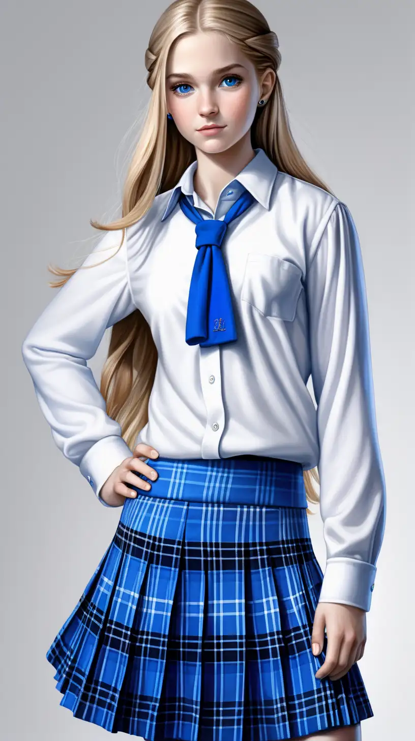 Fleur Delacour Wearing Stylish Plaid Skirt and Moccasins on Bright White Background