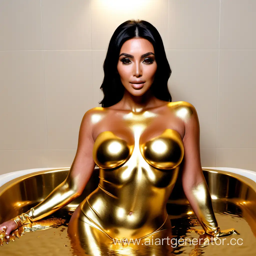 kim kardashian in a bath of gold paint