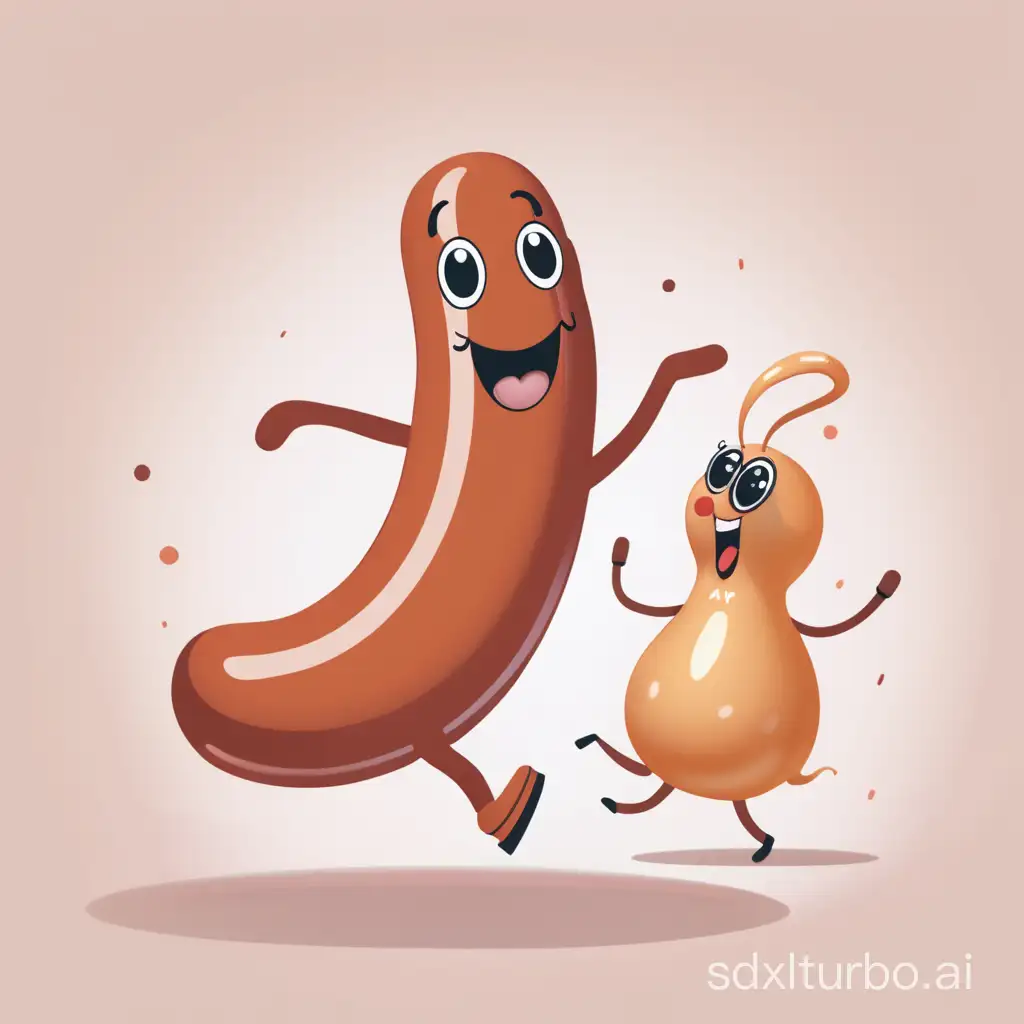 dancing sausage near a dancing bun