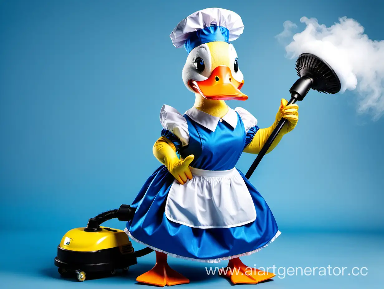 Blue-Maid-Duck-Using-Krcher-Steam-Cleaner