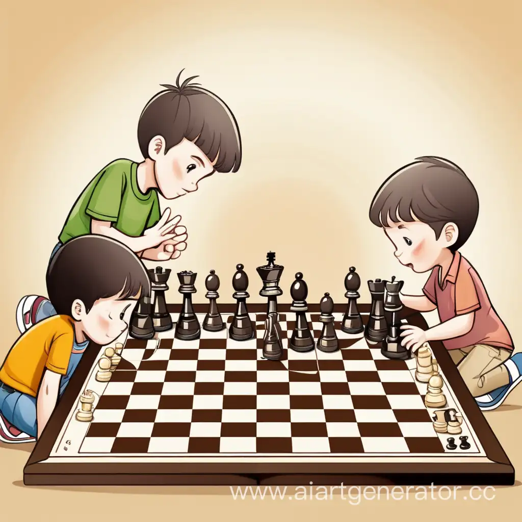 Chessboard, chess, children arr playing, cartoon
