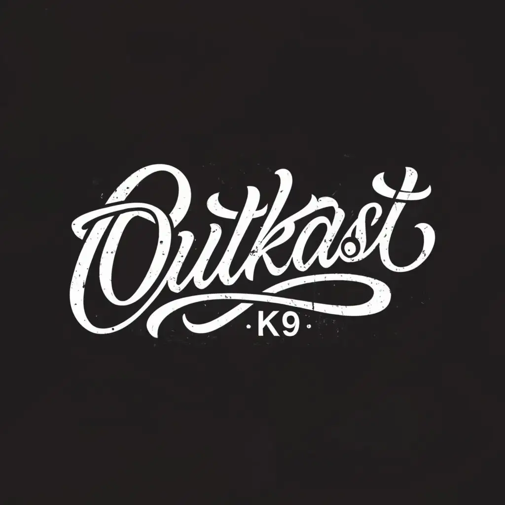 logo, a signature logo for "OUTKAST K9", with the text "OUTKAST", typography