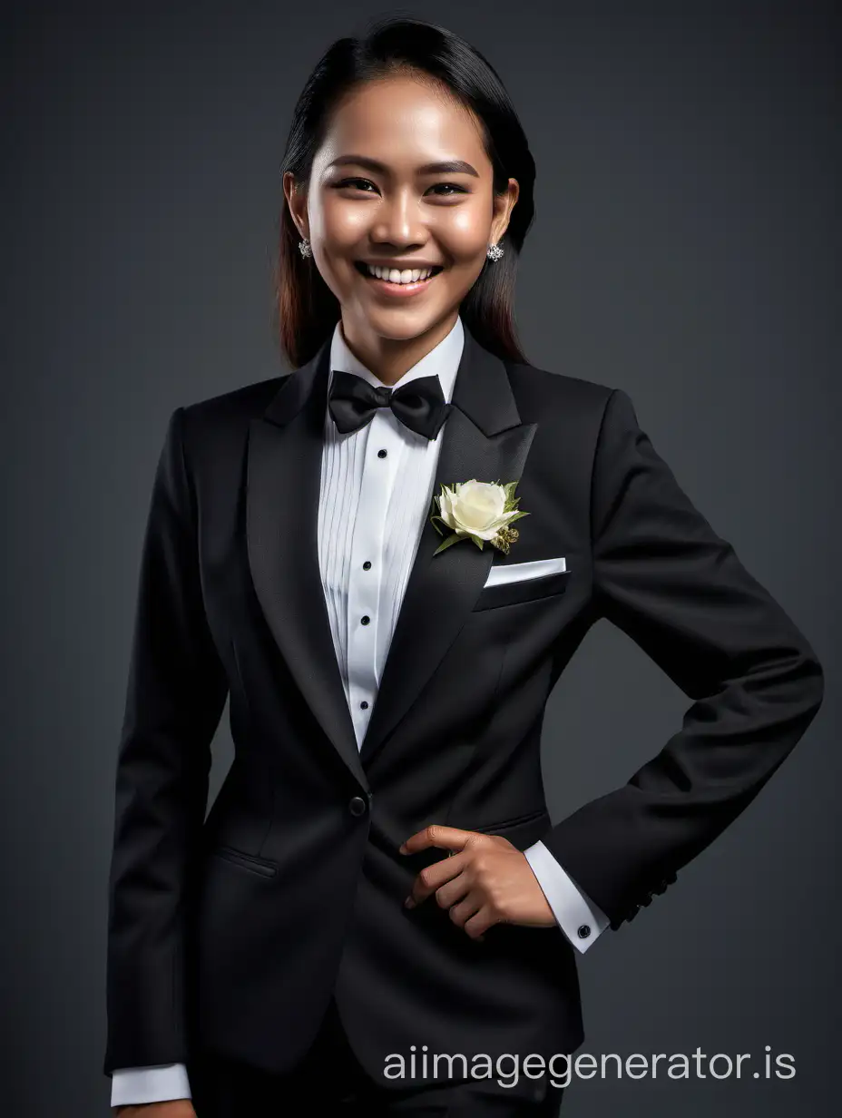 Elegant-Indonesian-Woman-in-Open-Tuxedo-Jacket-with-Cufflinks