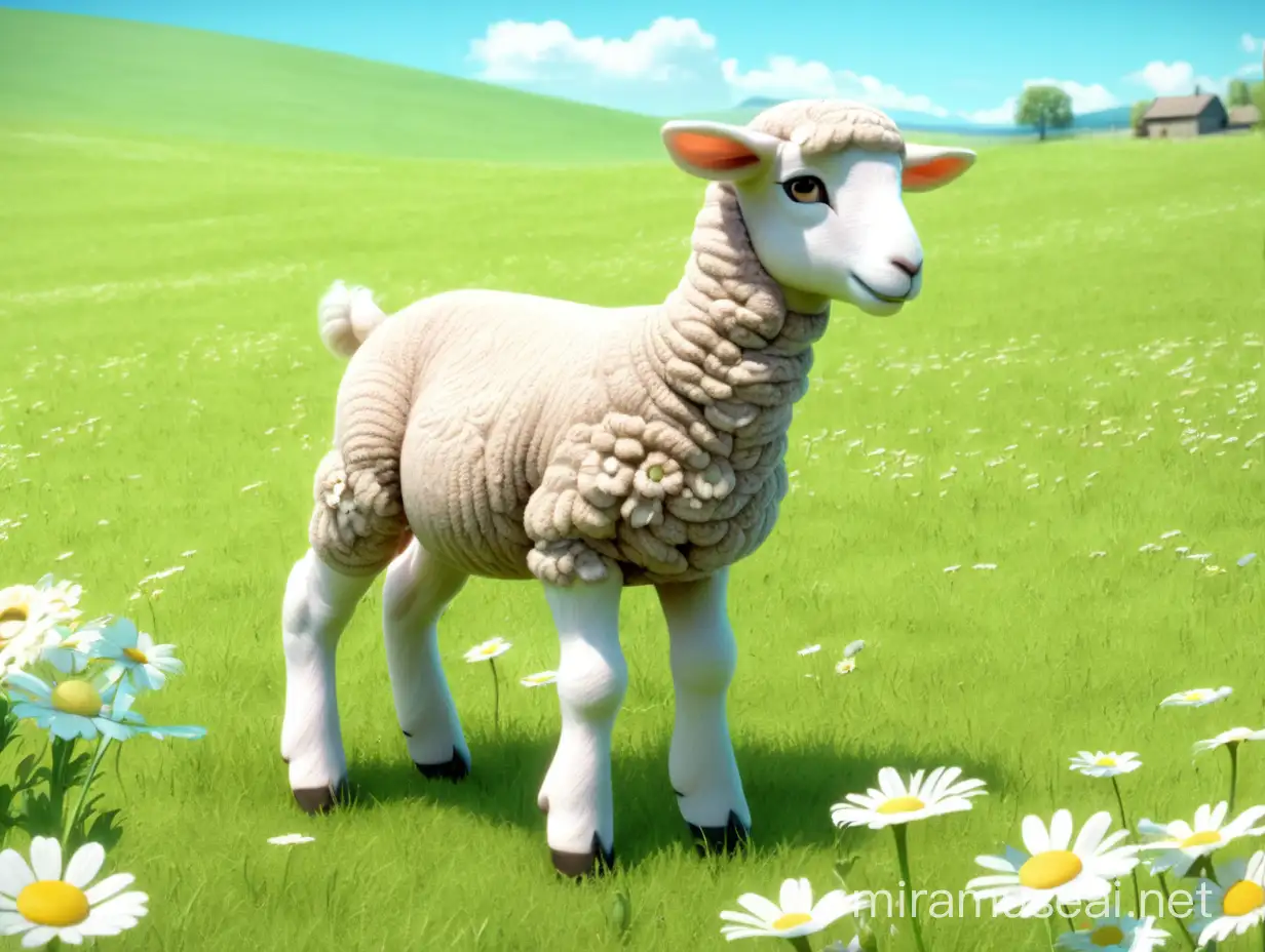 Meadow field, flowers, lamb, animation