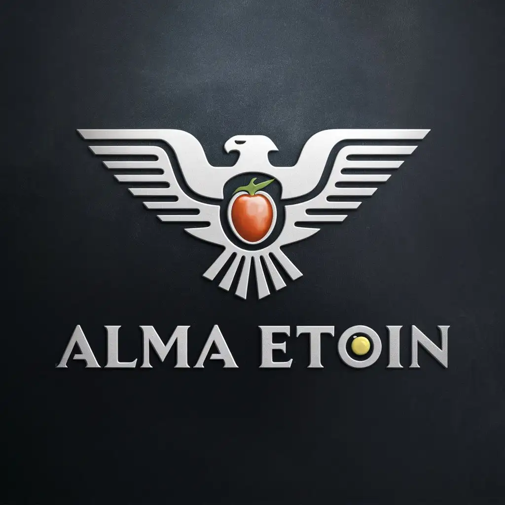 logo, An eagle with a persimmon in the middle, with the text "Alma etoin", typography, be used in Automotive industry