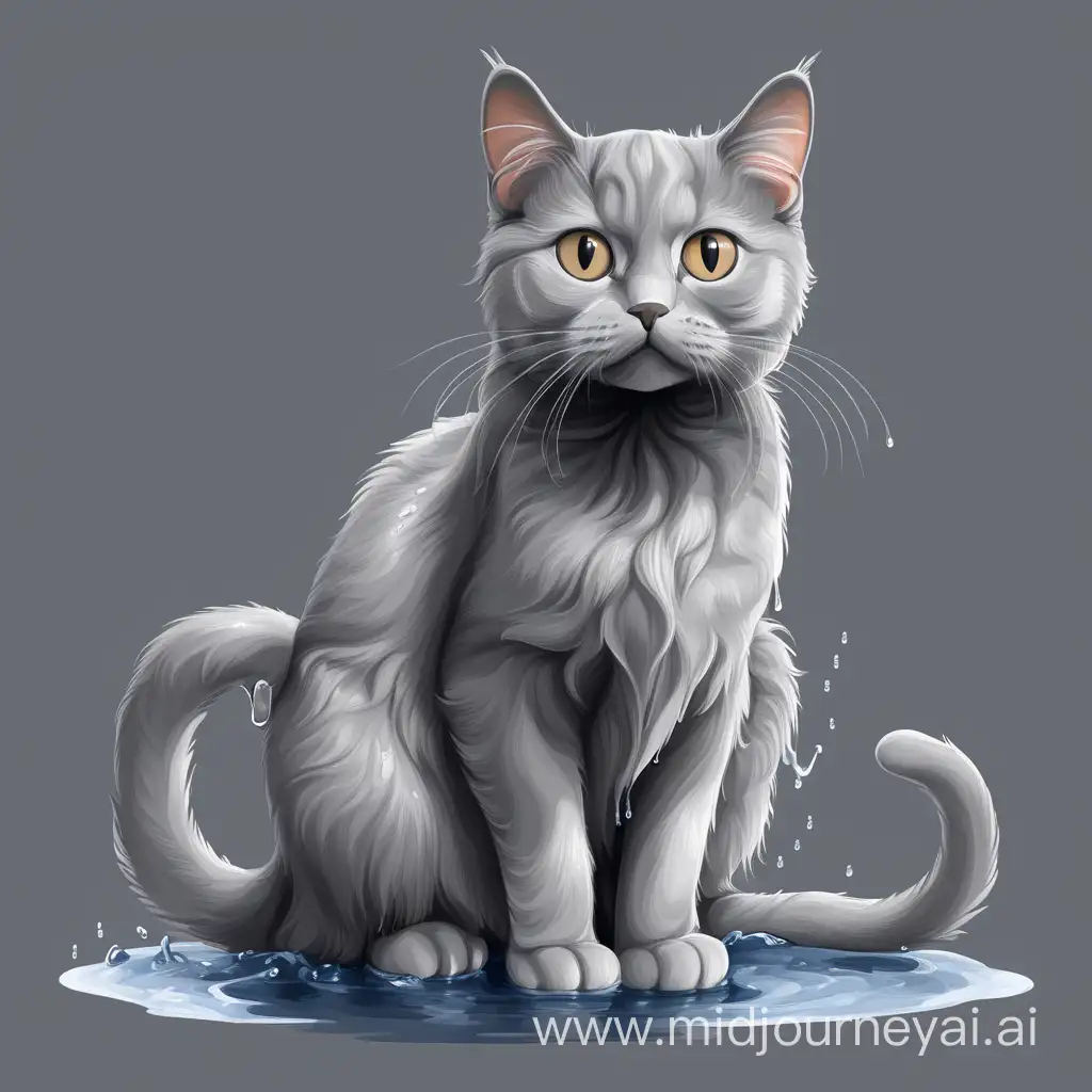 Clipart Style Transformation Dry and Fluffy Gray Cat