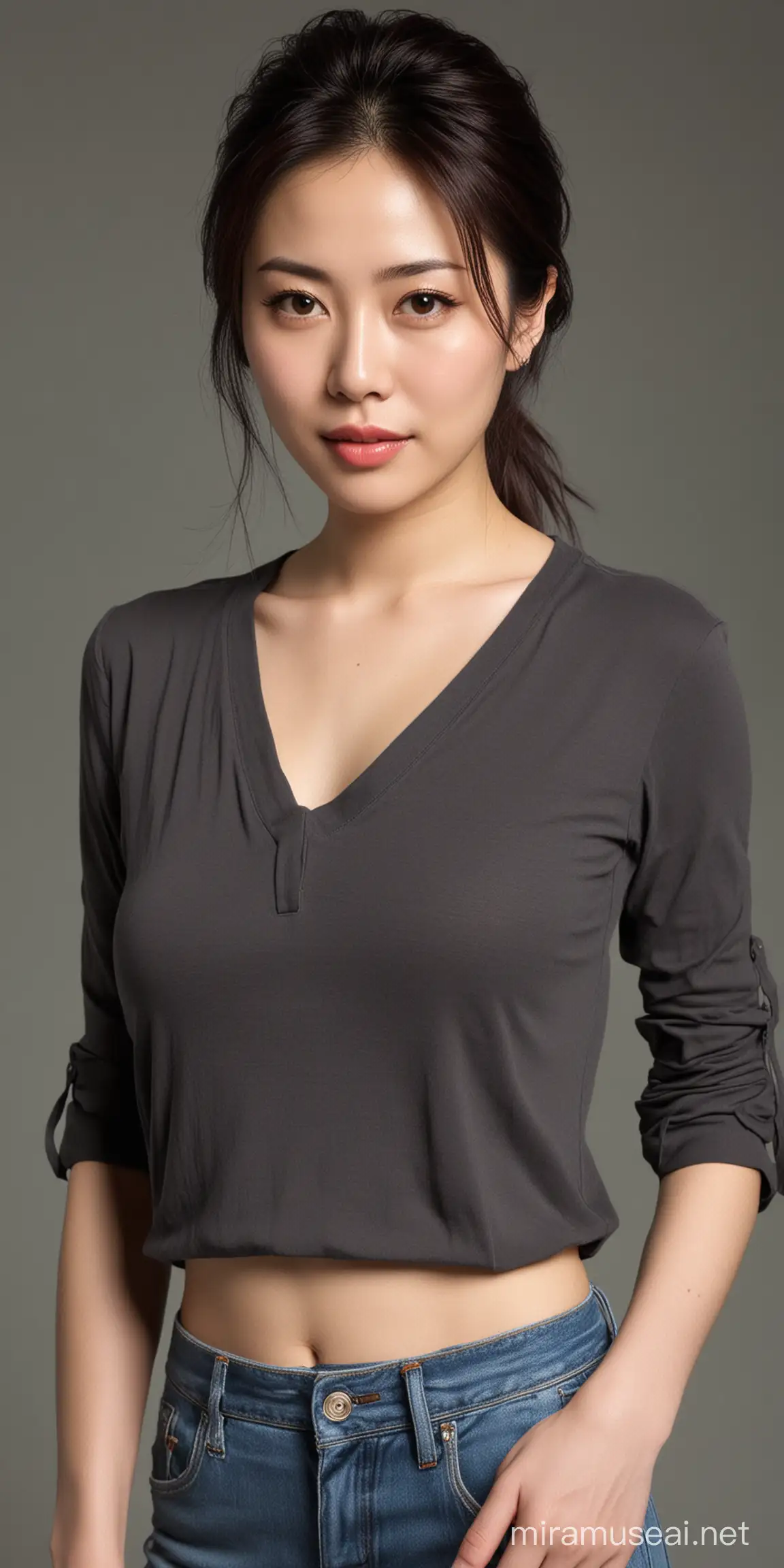 28岁中国美女，像王祖贤，胸部非常大，穿着时尚的衣服，