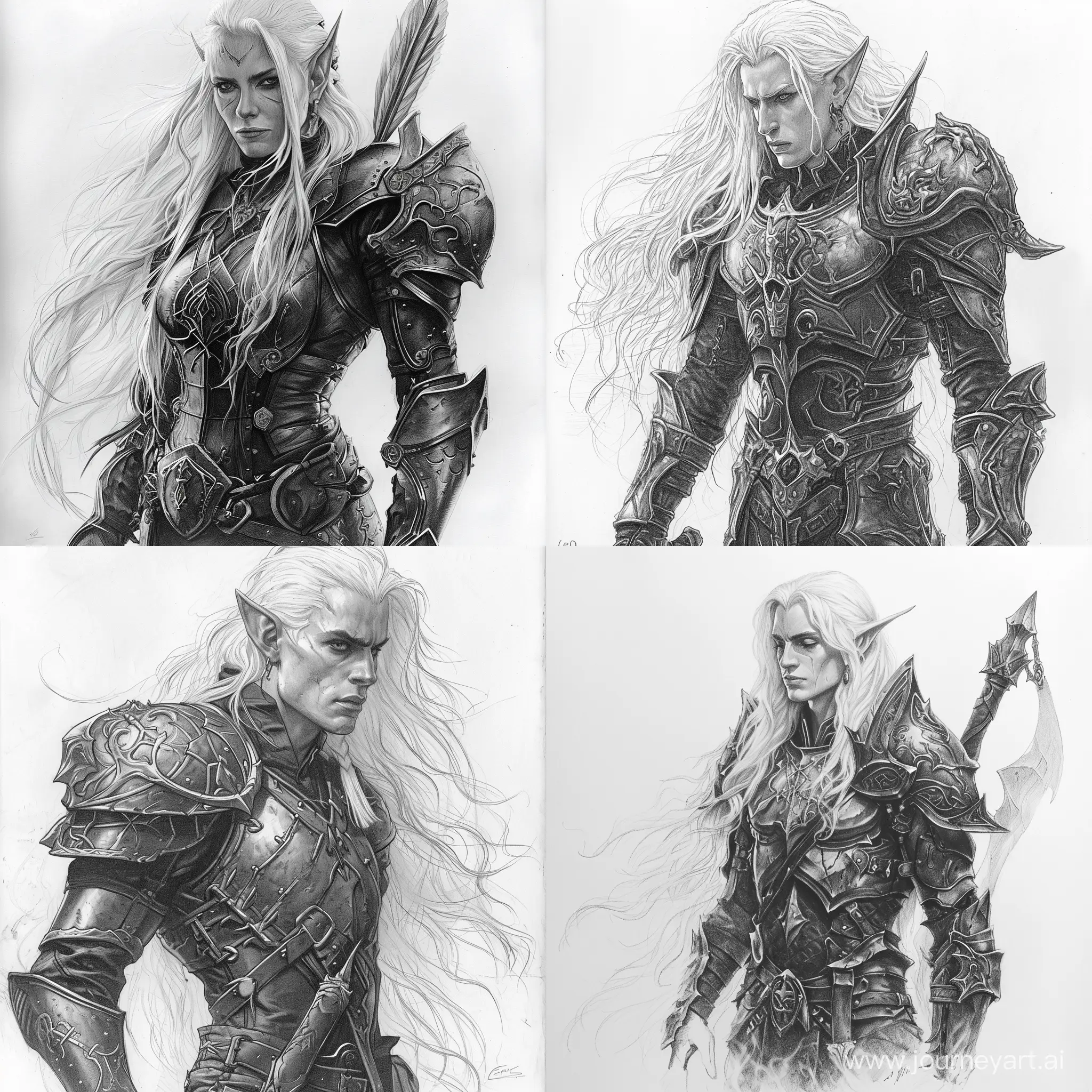 Elven-Warrior-in-Full-Armor-Pencil-Art