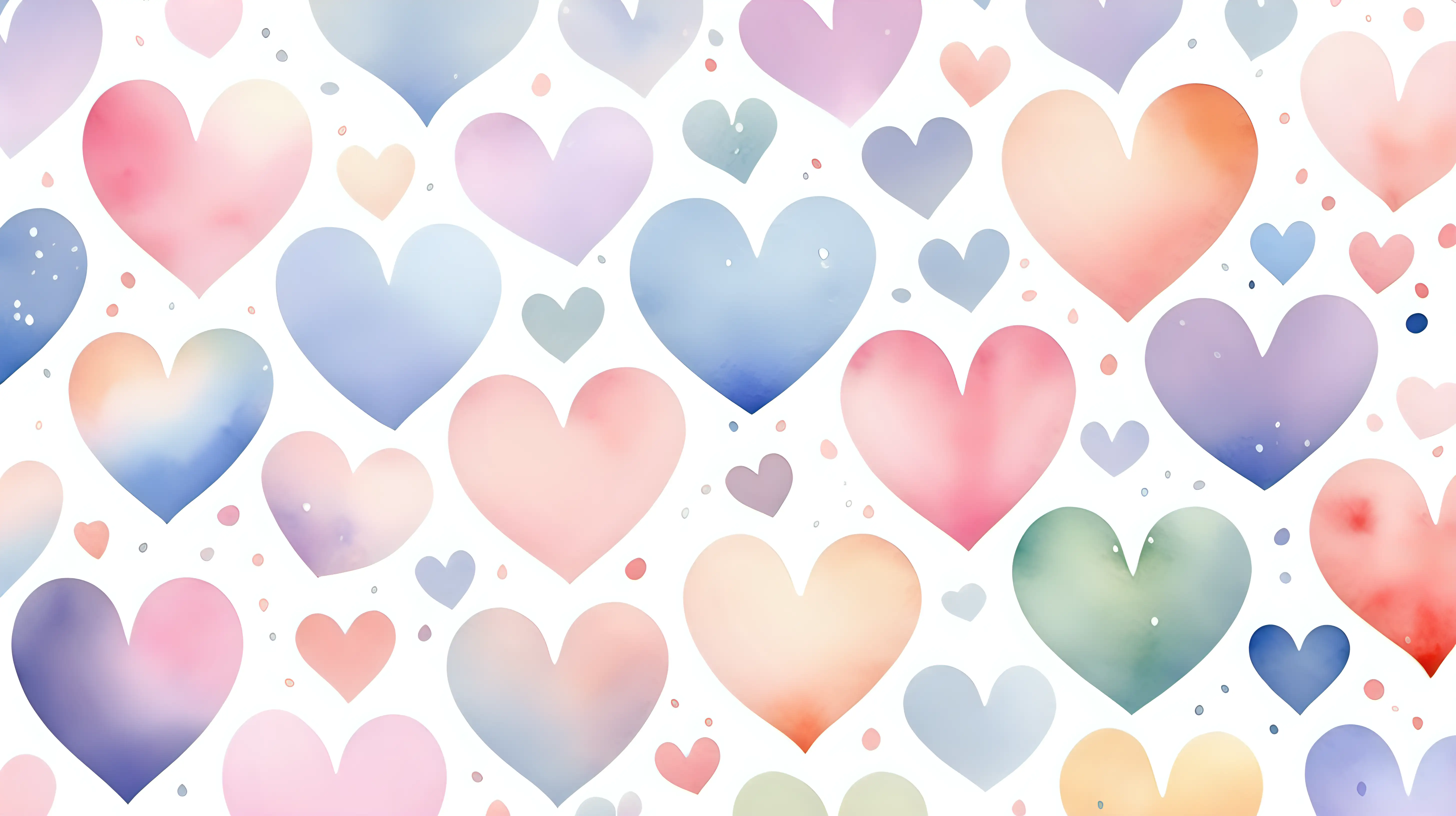 Pastel Watercolor Hearts with Delicate Paint Droplets