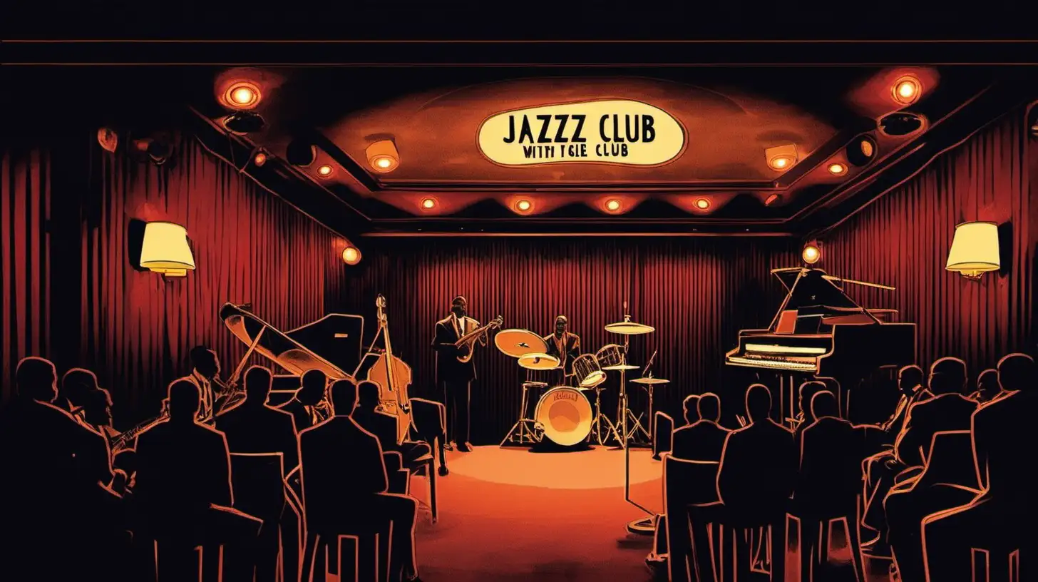 Jazz club with dim lighting and a stage