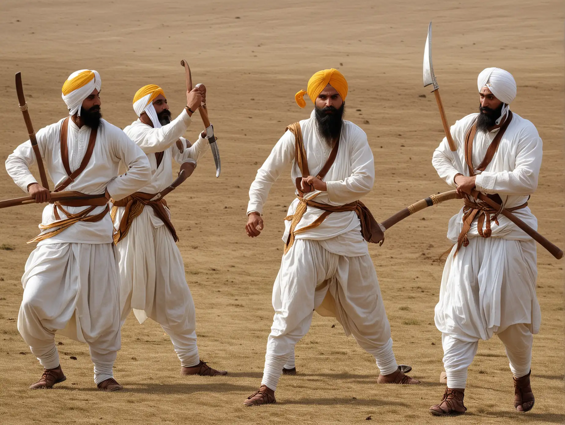 Sikh Warriors Demonstrating Traditional Gatka Martial Arts Skills