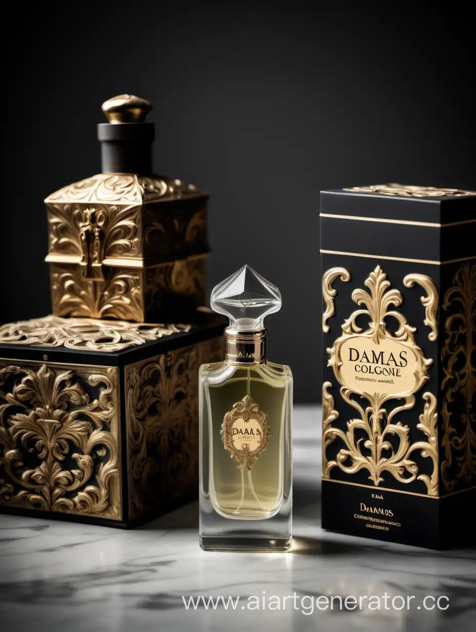 a bottle of damas cologne sitting next to a box, a flemish Baroque by Demetrios Farmakopoulos, instagram contest winner, dau-al-set, dynamic composition, contest winner, feminine