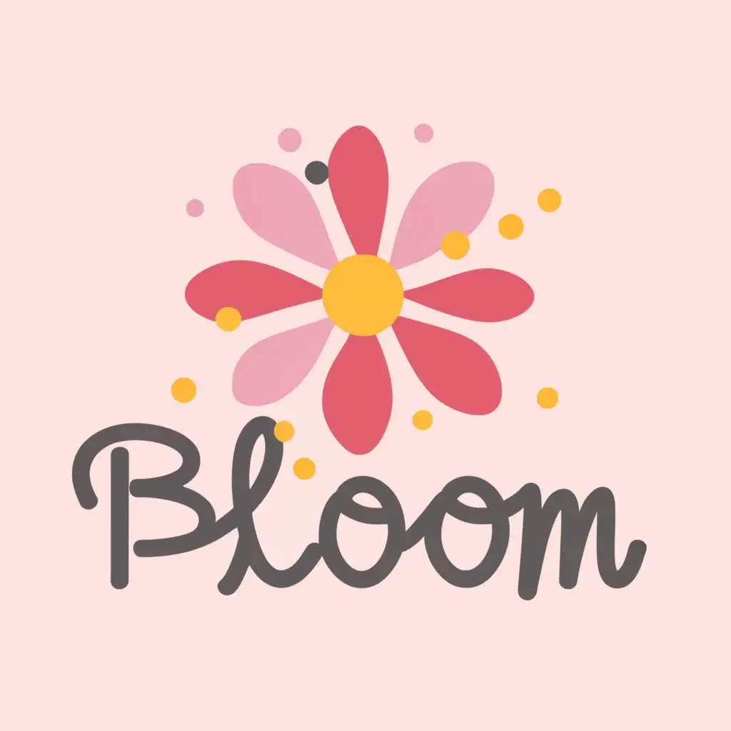 logo, cute flower using pink and purple, with the text "Bloom", typography