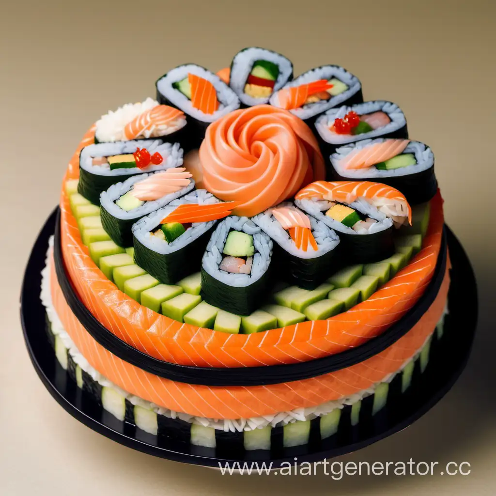 Artistic-Sushi-Cake-Japanese-Cuisine-Transformed-into-a-Delightful-Creation