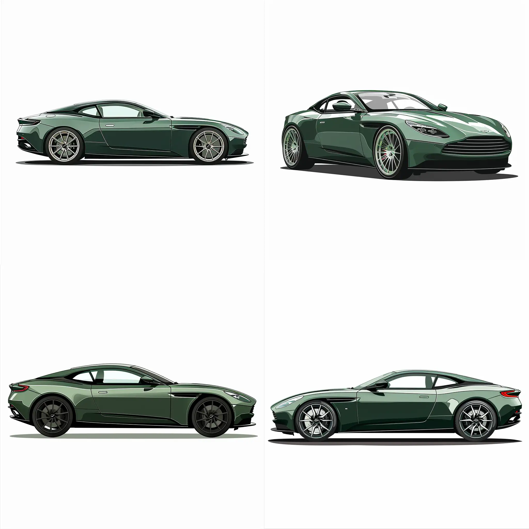 Minimalist-2D-Illustration-Green-Aston-Martin-DB11-on-Simple-White-Background