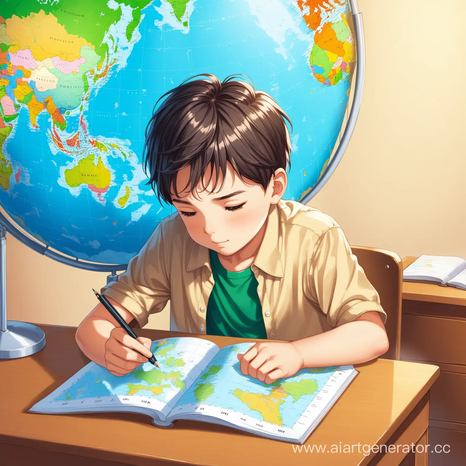 Мальчик делает тест по географии
