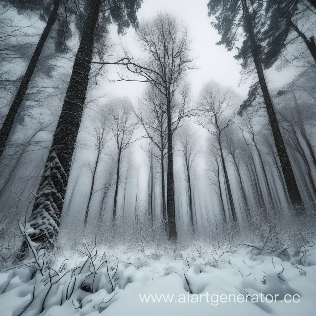 снежный лес с деревьями