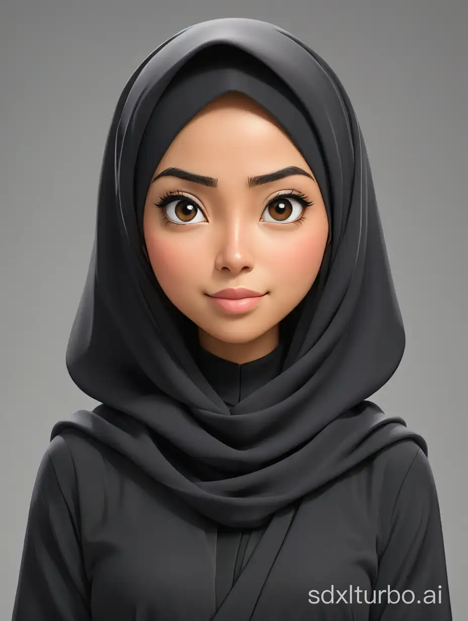 Caricature-of-Japanese-Woman-Wearing-Black-Hijab-and-Muslim-Clothing-on-Gray-Background